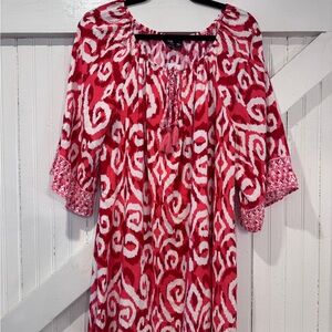 Mille Gabrielle Red & White Ikat Tassel Tie Boho Dress | Size L
